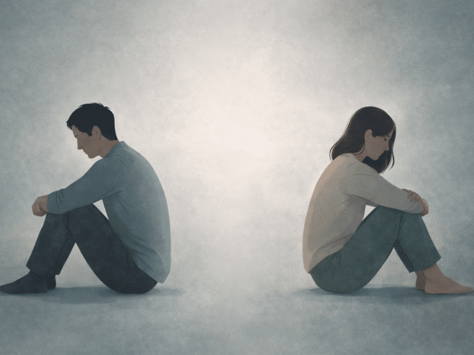 Illustrazione sulla gestione della comunicazione nella separazione e sul valore del silenzio dopo una rottura
